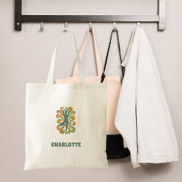 Yoga pose swirls green orange name retro トートバッグ