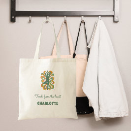 Yoga pose swirls green orange name slogan retro トートバッグ