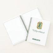 Yoga pose swirls green orange name slogan retro ノートブック (内部)