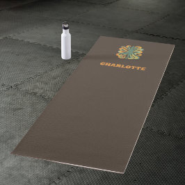 Yoga pose swirls retro brown orange name ヨガマット