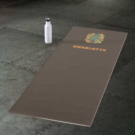 Yoga pose swirls retro brown orange name ヨガマット