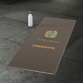 Yoga pose swirls retro brown orange name slogan  ヨガマット
