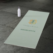 Yoga pose swirls retro green orange name slogan ヨガマット