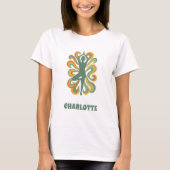 Yoga pose swirls retro green orange name tシャツ (正面)