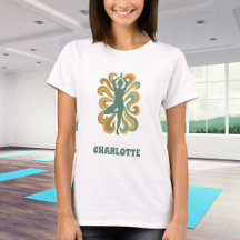 Yoga pose swirls retro green orange name