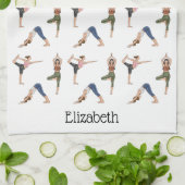 Yoga Poses Colorful Workout Pattern With Name キッチンタオル (折り畳み)