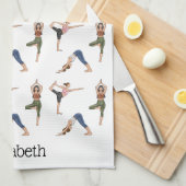 Yoga Poses Colorful Workout Pattern With Name キッチンタオル (四つ折り)