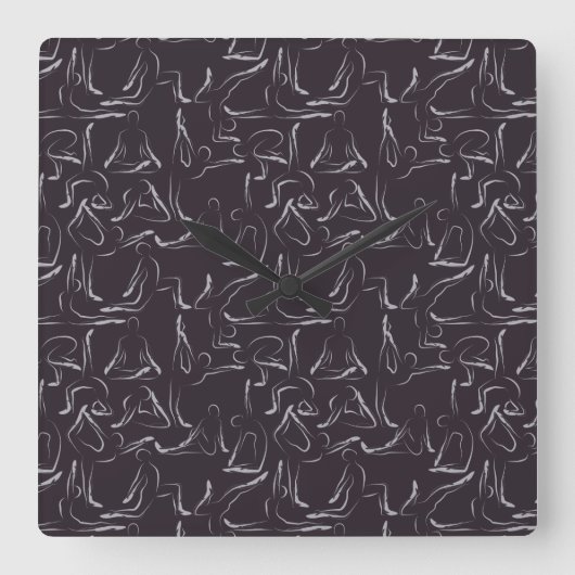 Yoga poses pattern | Yoga seamless pattern 15 スクエア壁時計 (正面)