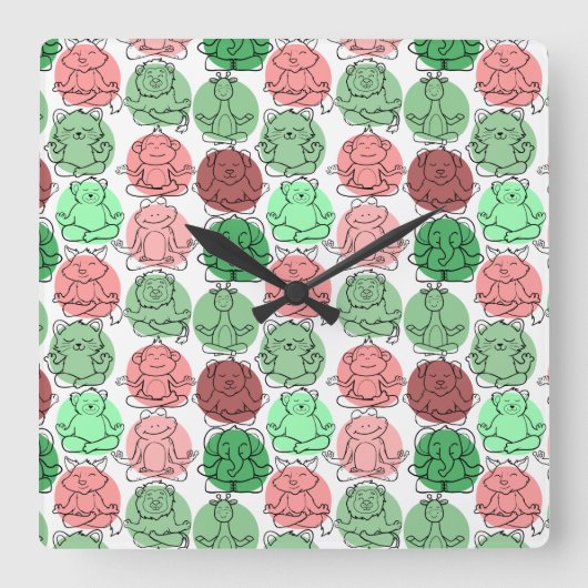 Yoga poses pattern | Yoga seamless pattern 18 スクエア壁時計 (正面)