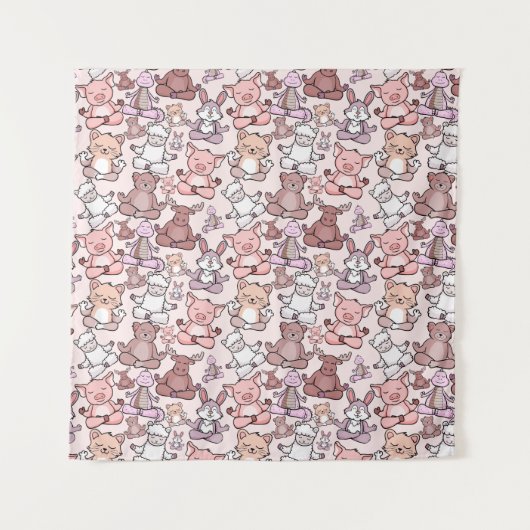 Yoga poses pattern | Yoga seamless pattern 48 タペストリー (正面)