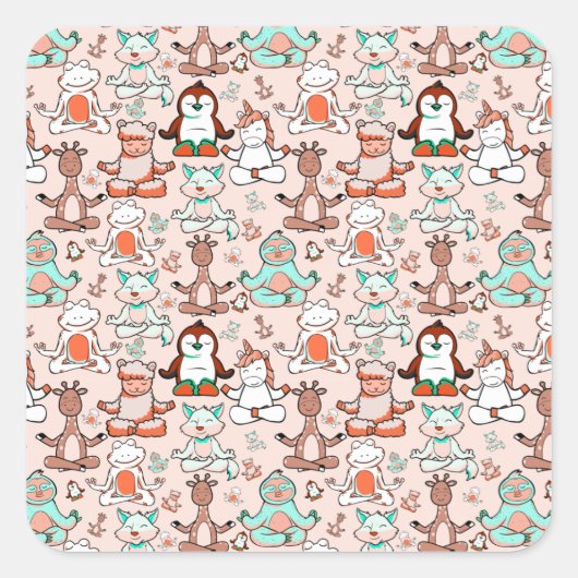 Yoga poses pattern | Yoga seamless pattern 51 スクエアシール (正面)