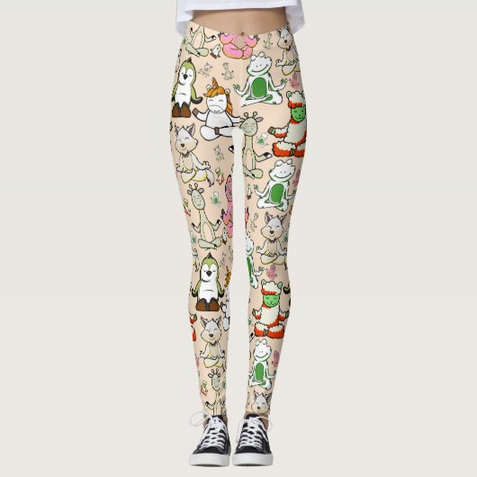 Yoga poses pattern | Yoga seamless pattern 52 レギンス (正面)
