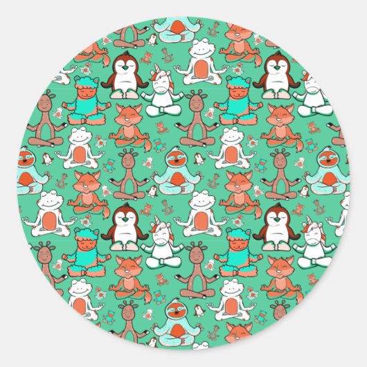 Yoga poses pattern | Yoga seamless pattern 53 ラウンドシール (正面)