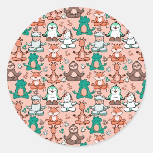 Yoga poses pattern | Yoga seamless pattern 54 ラウンドシール (正面)