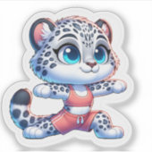 Yoga Sport Kawaii Anime Snow Leopard Sticker  シール (正面)