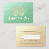 YOGA Studioインストラクターギフト証明書金ゴールドロータス 割引カード (正面/裏面)