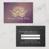 YOGA Studioインストラクターギフト証明書金ゴールドロータス 割引カード (正面/裏面)