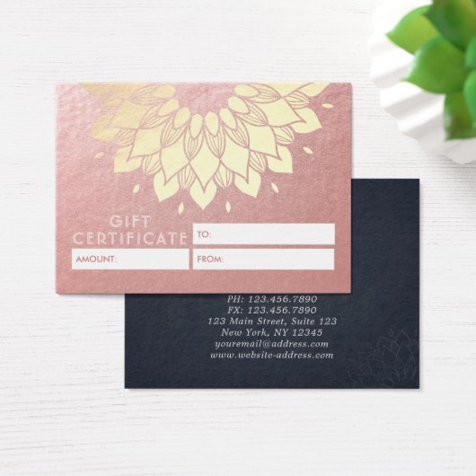 YOGA Studioギフト証明書金ゴールド曼荼羅花 (デスク)