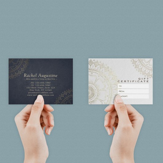 YOGA Studioギフト証明書青と金ゴールド曼荼羅