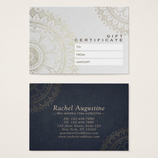 YOGA Studioギフト証明書青と金ゴールド曼荼羅 (正面&裏面)