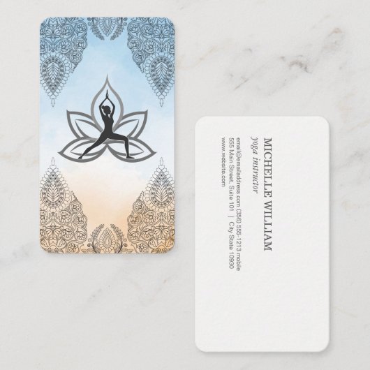 Yoga Warrior Pose | Mandala Pattern 名刺 (正面/裏面)