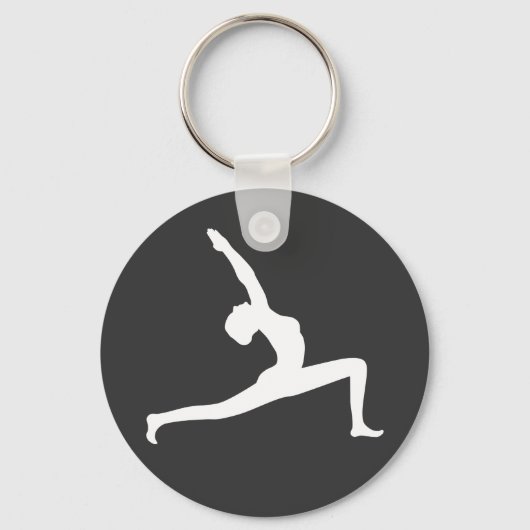Yoga White Silhouette Woman Posing Round Key Rings キーホルダー (正面)