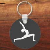 Yoga White Silhouette Woman Posing Round Key Rings キーホルダー (正面)