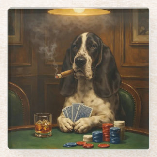 Yogi the Basset Hound Playing Poker ガラスコースター