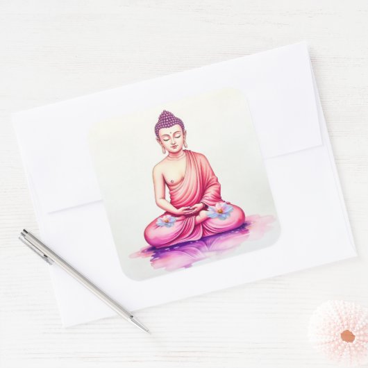 Yogini / Buddha Watercolor Stickers, Meditation スクエアシール (封筒)