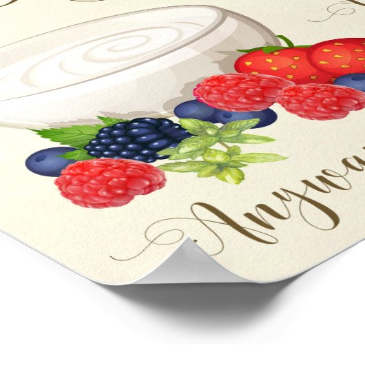 yogurt bar sign wedding ivory pink floral ポスター (角)