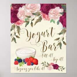 yogurt bar sign wedding ivory pink floral ポスター