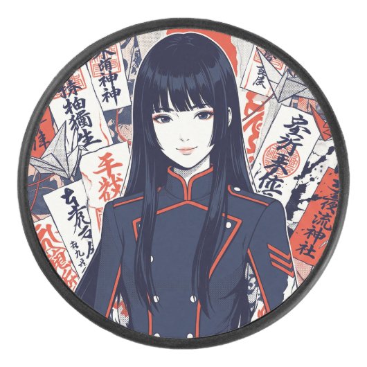 Yokai and protective talismans depicted in a Japan アイスホッケーパック (正面)