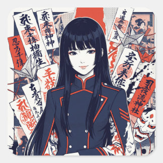 Yokai and protective talismans depicted in a Japan スクエアシール