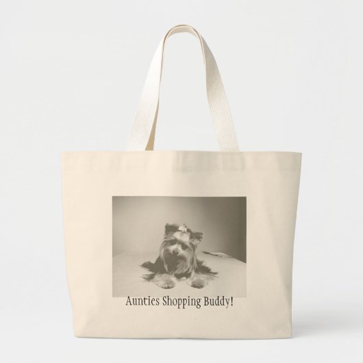 Yokieのショッピングのバッグ伯母さんの買物をする相棒 ラージトートバッグ (正面)