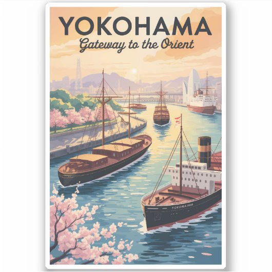 Yokohama Japan Illustration Travel Art Vintage シール (正面)