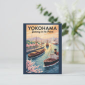 Yokohama Japan Illustration Travel Art Vintage ポストカード (スタンド正面)
