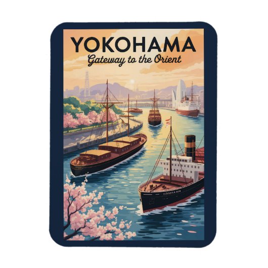 Yokohama Japan Illustration Travel Art Vintage マグネット (縦)