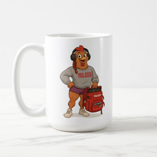 Yolked Gym Hen – Funny Chicken Fitness Workout Des コーヒーマグカップ (左)