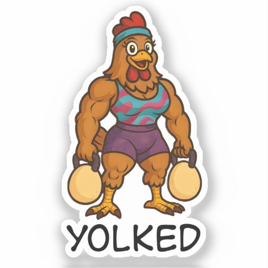 Yolked Hen – Funny Strong Chicken Kettlebell Gym シール (正面)