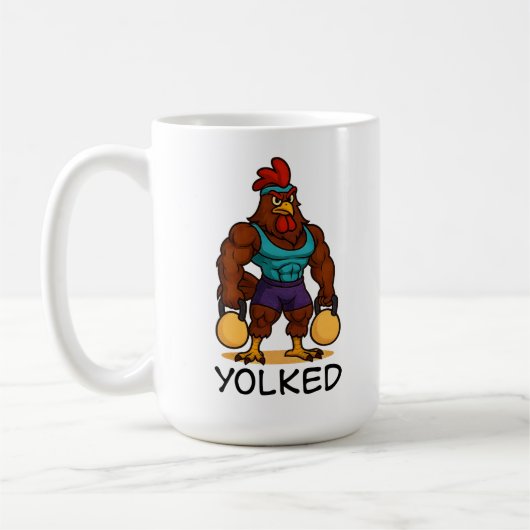 Yolked Rooster – Funny Strong Chicken Kettlebell コーヒーマグカップ (左)