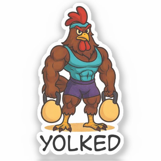 Yolked Rooster – Funny Strong Chicken Kettlebell シール (正面)