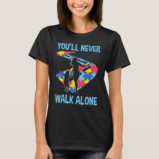 Yoll Never Walk自閉症だけで可愛いパズルウェイシル Tシャツ (正面)