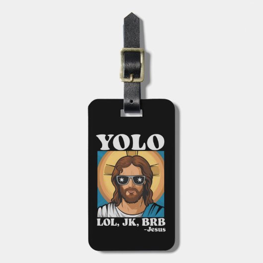 YOLO LOL JK BRBイエズスおもしろいイースター ラゲッジタグ (正面縦)