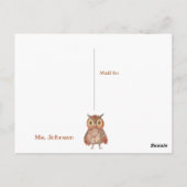 Yoo-hooかわいいフクロウ私恋しく思は学校先生 ポストカード (裏面)