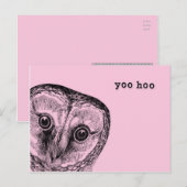 Yoo Hoo Owl Greeting in Pink ポストカード (正面/裏面)