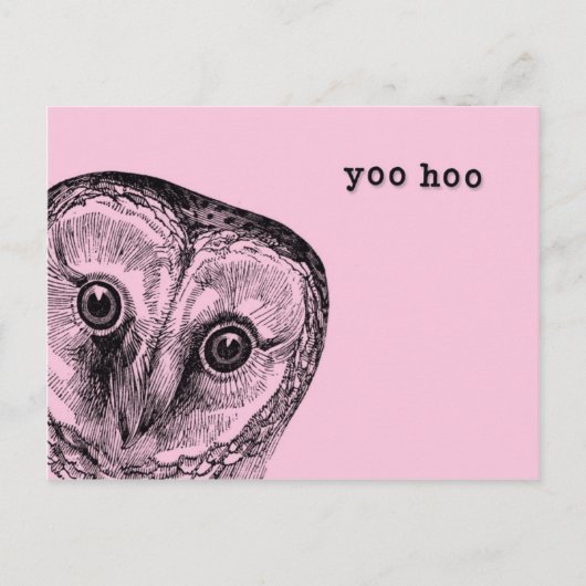 Yoo Hoo Owl Greeting in Pink ポストカード (正面)