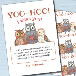 Yoo-hoo Owls I You 恋しく思 School先生ダウンロード カード