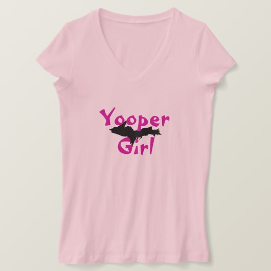 "Yooper女の子"の淡いピンクの上部半島のTシャツ Tシャツ (デザイン正面)