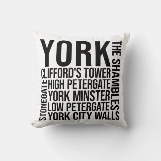 York, England Landmarksタイポグラフィ- UK Word Art クッション