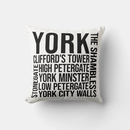 York, England Landmarksタイポグラフィ- UK Word Art クッション (正面)